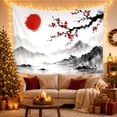 thumbnail image 3 of Red Sun and Blossoms Over Misty Mountains, Serene Japanese Inspired for Nature Lovers Art Decor Print, Housewarming Gift Tapestry Wall Hanging for Living Room and Study Room, 3 of 7