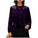 thumbnail image 2 of RKSTN Women's Velvet Long Sleeve Shirts Oversized Crewneck Elegant Velvets Trim Lace T Shirt Pullover Top Womens Casual Solid Plus Size Round Neck Loose Comfy Tee Shirt Velour Holiday Party Blouses, 2 of 10