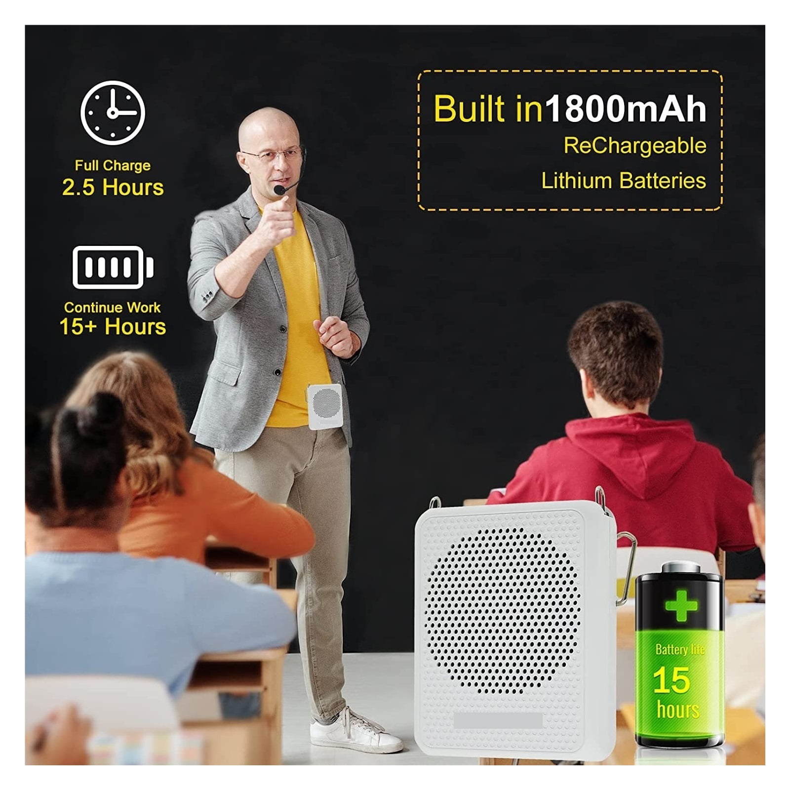 Portable Voice Amplifier With Wired Microphone Headset & Waistband Mini Personal Speaker Mic Recharable Teachers ,High Sound