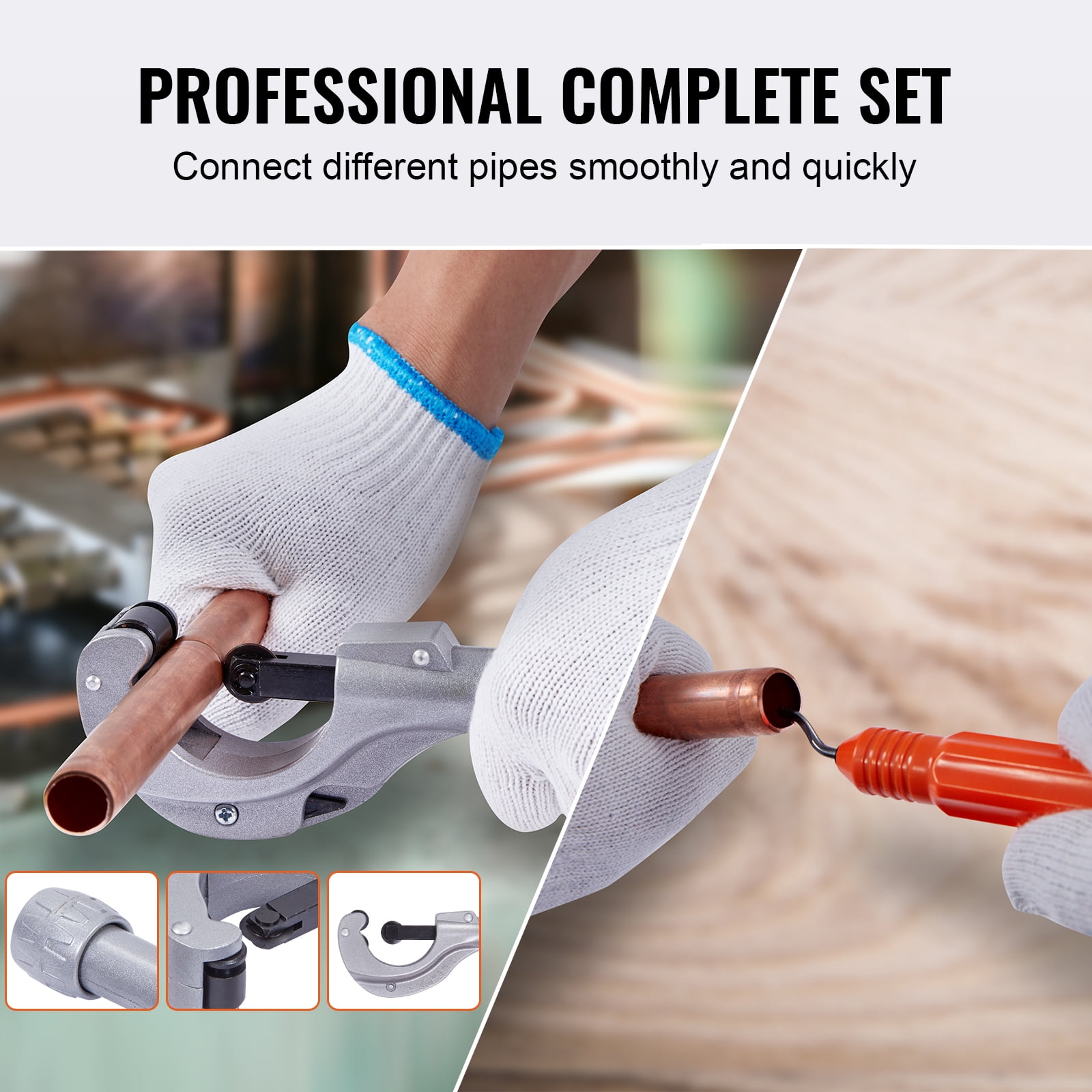 KFFKFF Hydraulic Tube Expander, 3/8" to 1-1/8" OD, HVAC Swaging Tool with 7 Expander Heads, Deburring Tool, Pipe Cutter for Copper, Aluminum, Brass, and Soft Steel Pipes