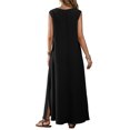 thumbnail image 5 of ClodeEU Women's V Neck Sleeveless Maxi Dress with Side Split,Casual Loose Summer Flowy Tank Dress Black,Women's Plus L, 5 of 7