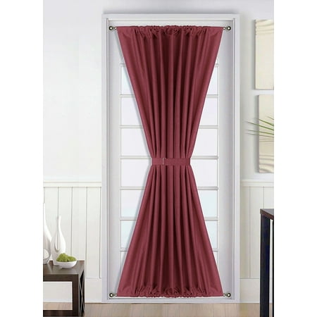 1 Pc  Insulated Heavy Thick French Door Thermal Blackout Rod Pocket Curtain Panel with Tieback 55