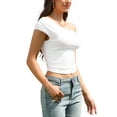 thumbnail image 4 of INSPIRE CHIC Off the Shoulder Tops for Women Summer T-Shirt Ruched Asymmetrical Going Out Party Crop Top XS White, 4 of 6