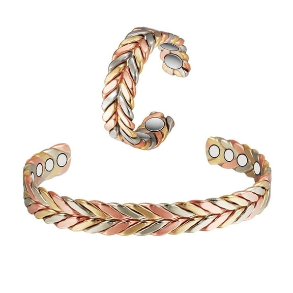 Wollet 6.5'' Magnetic Copper Bangles Rings Sets, Triple Color , Fashion Copper Jewelry Christmas Gift for Women Mom Daughter