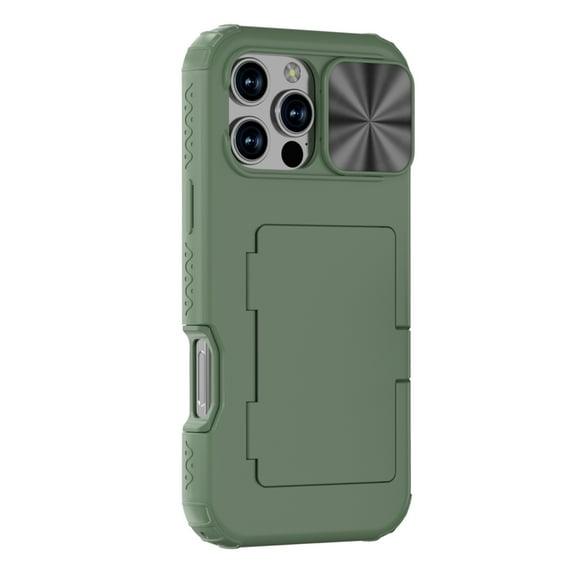 ShellTech for iPhone 16 Pro Max Case Wallet, Built-in Card Holder (4-5 Cards), Slide Camera Cover, Military Grade Drop Protection, Rugged Heavy Duty Men Women Protective Phone Case,Green