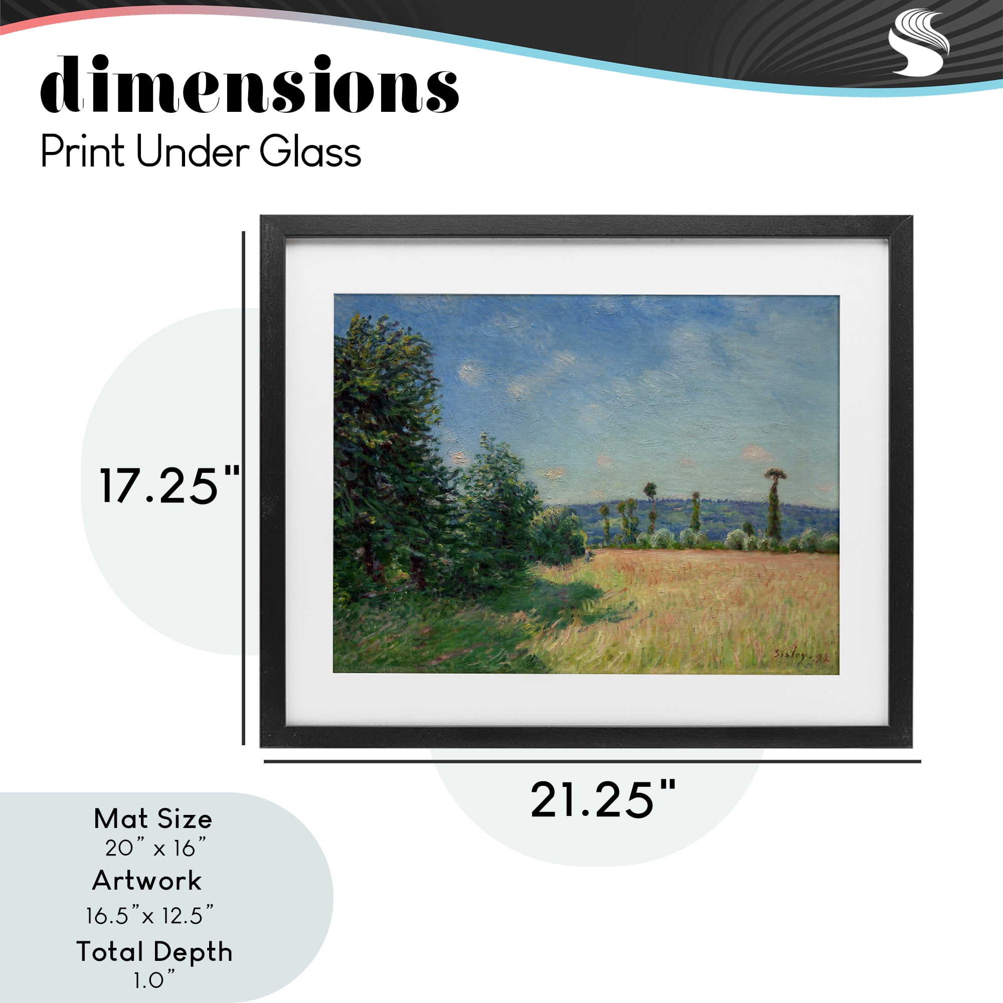 Sahurs Meadows in Morning Sun Black Framed Print Under Glass, design by Alfred Sisley