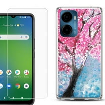 For AT&T Propel 2 5G Phone Case Cover, Shockproof Bumper Hybrid Case with Tempered Glass Screen Protector, by OneToughShield - Blossom Paint