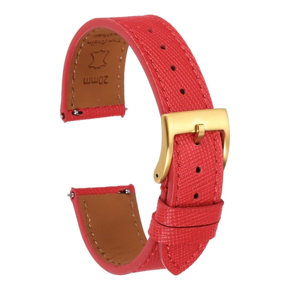Uxcell Genuine Leather Watch Band 20mm Quick Release Replacement Watch Strap with Stainless Steel Gold Buckle for Men Women, Red