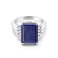 thumbnail image 2 of Gem Stone King 925 Sterling Silver Blue Lapis Ring for Women (6.30 Cttw, Gemstone Birthstone, Emerald Cut 14X10MM, Available in Size 5, 6, 7, 8, 9), 2 of 5