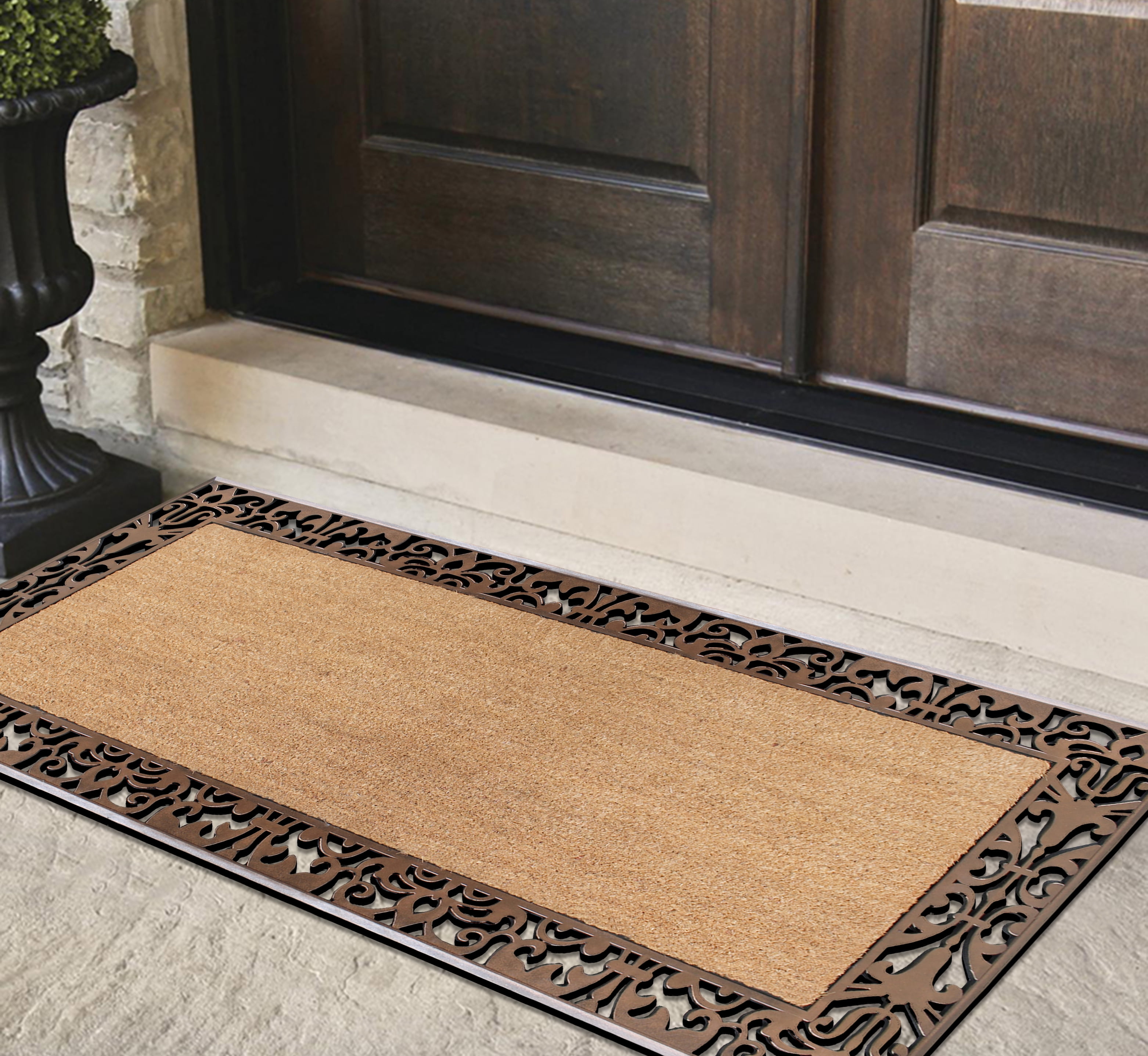 A1HC First Impression Rubber and Coir Door Mat, 30" X 60", Bronze/Beige, Heavy Duty, Extra Large Size Doormat Outdoor Entrance