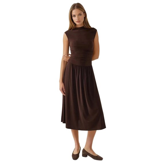 Comfort Fit Midi Dress with Crew Neck