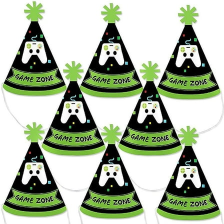 Big Dot of Happiness Game Zone - Mini Cone Pixel Video Game Party or Birthday Party Hats - Small Little Party Hats - Set of 8