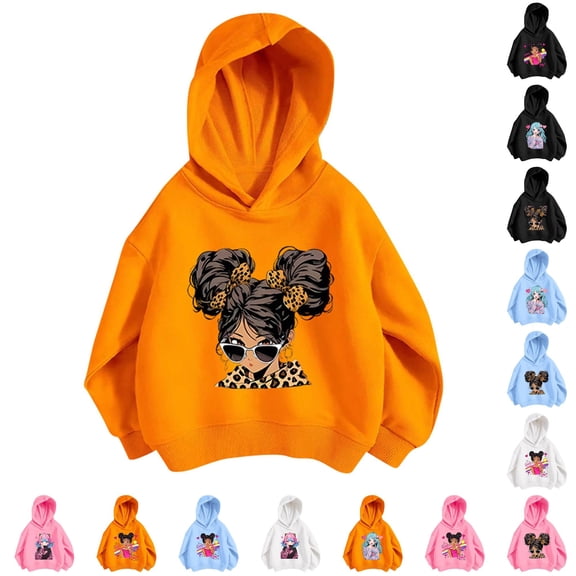 WAYUTE Girls Sweatshirt Kids Child Long Sleeve Cartoon Graphic Hoodies Lightweight Fashion Versatile Fall Outfits Casual Outdoor,Purple,Size 5-6 Y