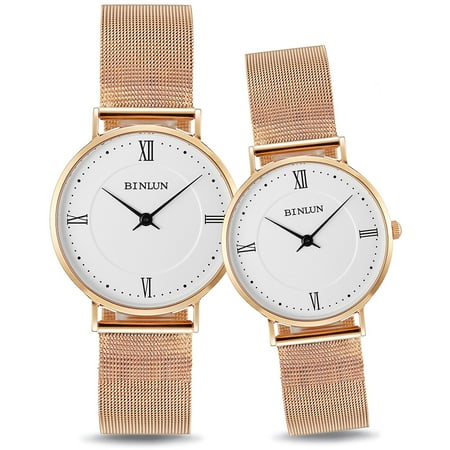 BINLUN couple Rose gold Stainless Steel Quartz Watch Waterproof