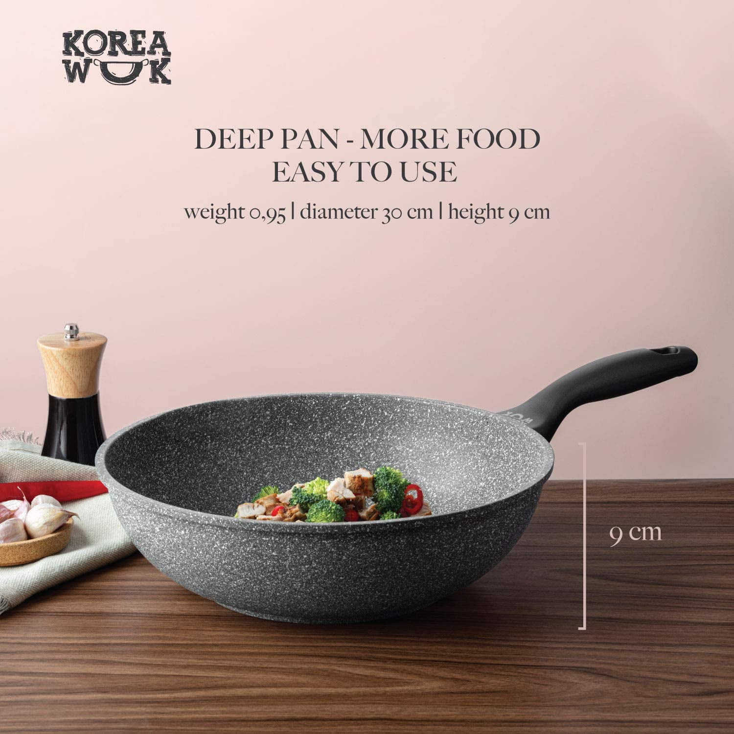 KOREA WOK Chinese Nonstick Wok - Flat Bottom, Cast Aluminum Stir 