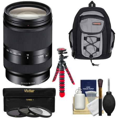 Sony Alpha E-Mount E 18-200mm f/3.5-6.3 LE OSS Zoom Lens with Backpack + 3 Filters + Tripod Kit for A7, A7R, A7S Mark II, A5100, A6000, A6300