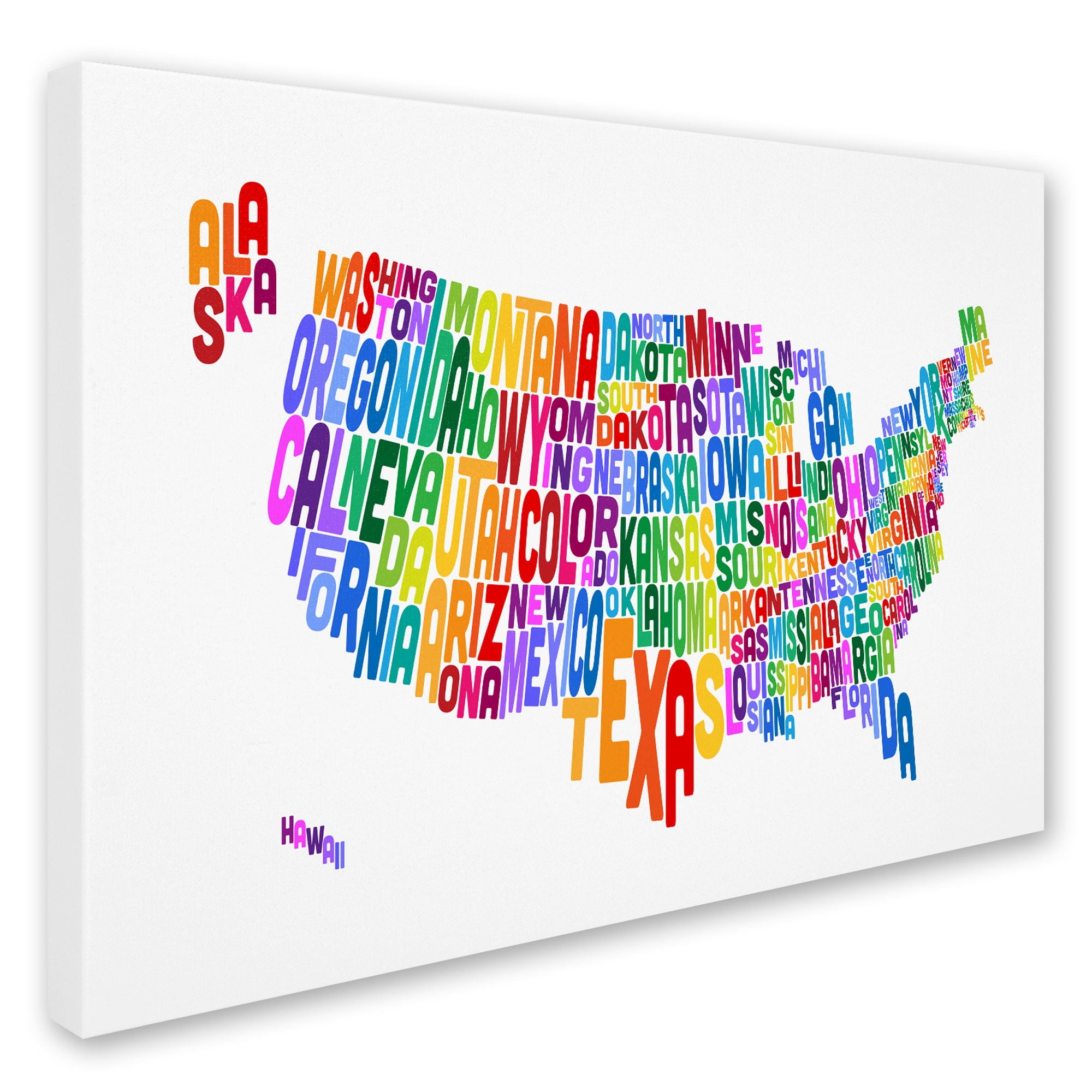Trademark Art 'USA States Text Map 3' Canvas Art by Michael Tompsett