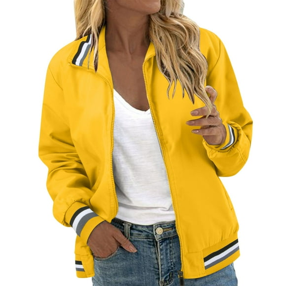 MIASHUI Women Bomber Jacket Lightweight Jacket Zip Up Coat Casual Bomber Jacket,Yellow,M