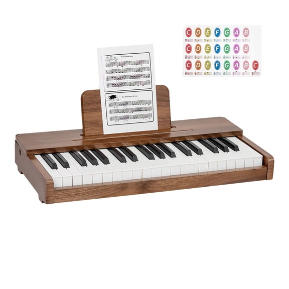 KFFKFF 37-Key Wooden Digital Piano for Kids, Mini Educational Musical Instrument with Realistic Sound, Dual Power Options, Adjustable Volume, Ideal for Toddlers and Children, Walnut Finish