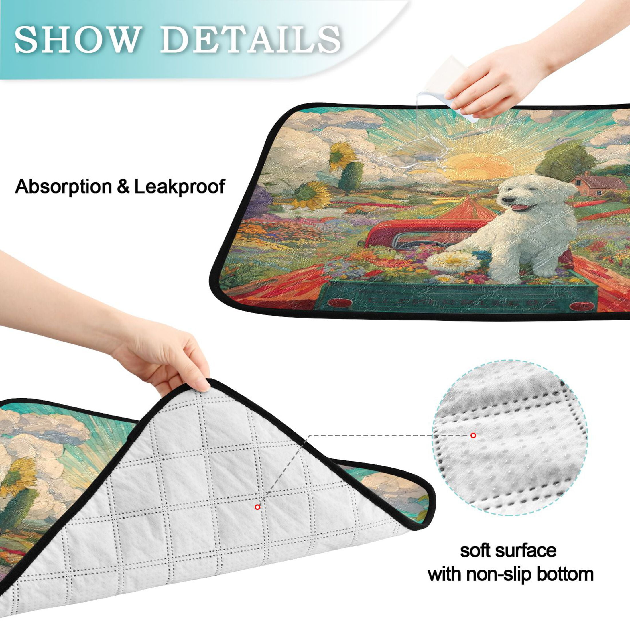 Qxltty English Sheepdog Cat litter Pads Pet Set of 2 Diaper Mats Center Anti-leakage Layer Absorbent Soft and Comfortable