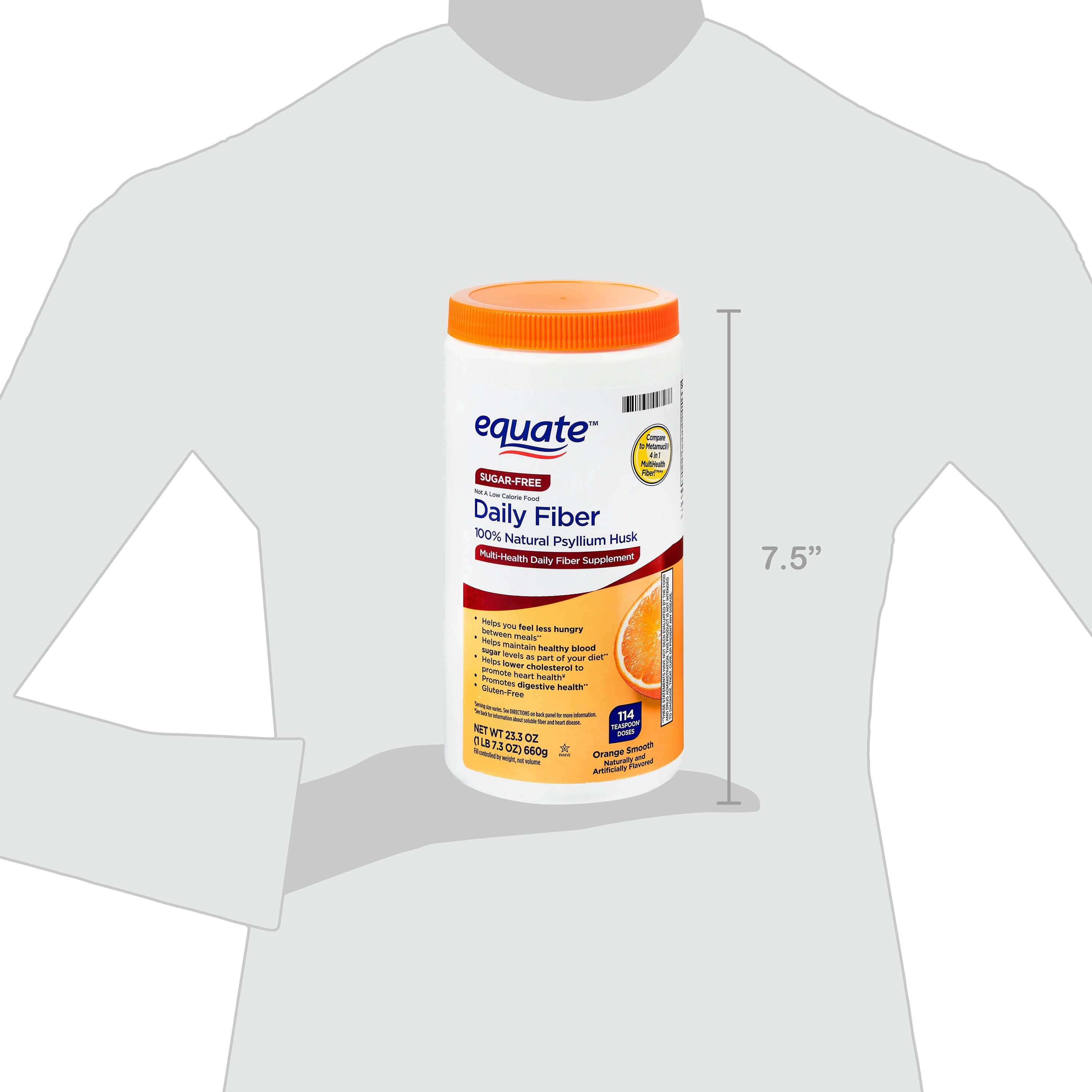 Equate Sugar-Free Daily Fiber Powder, Orange Smooth, 23.3 oz
