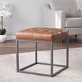 thumbnail image 2 of SEI Meubles Ciarin Carré Cuir Rembourré Pouf Rembourré en Brun, 2 of 3