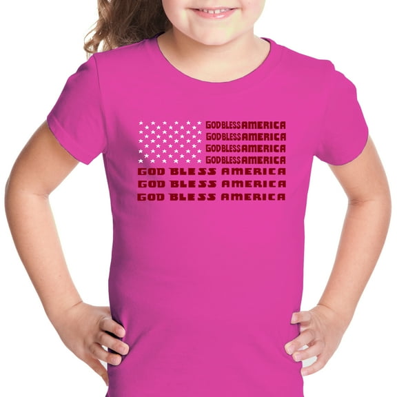 LA Pop Art Girl's Word Art T-shirt - God Bless America