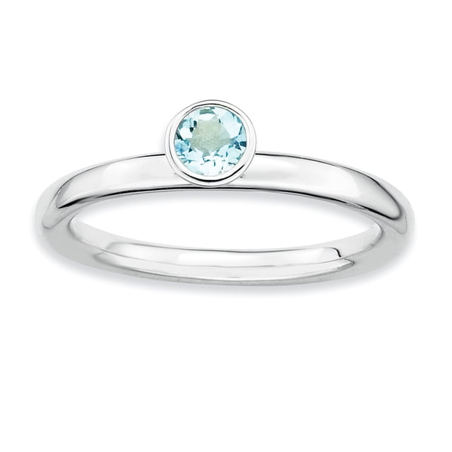 Sterling Silver Stackable Expressions High 4mm Round Aquamarine Ring Size 8