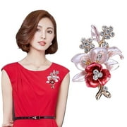 Yesbay 4 Pcs Women Rhinestone Inlaid Flower Brooch Pin Alloy Enamel Collar Badge Jewelry Gift-Red