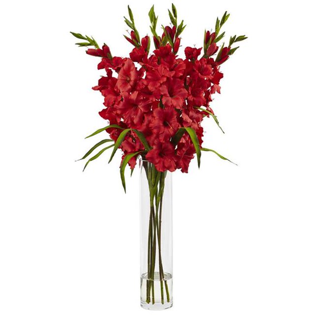 Grande Gladiole avec Vase Cylindrique en Soie