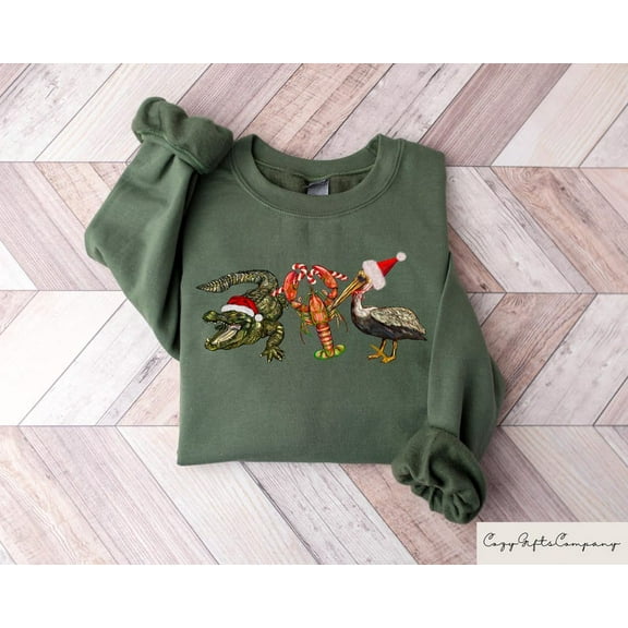 Christmas Alligator Pelican Crawfish Sweatshirt, Holiday Sweater, New Year Sweatshirt