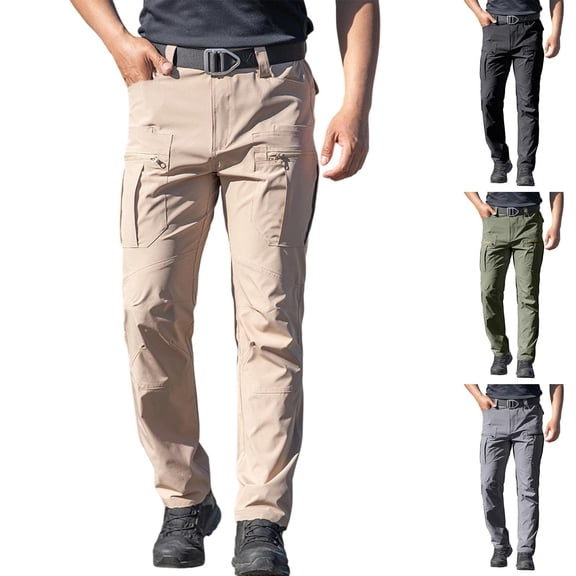 Thousandth Men's Outdoor Cargo Pants Ripstop Quick Dry Trousers Elastic Waist Waterproof Utility Pants with Multi Zipper Pockets for Duty Hiking
