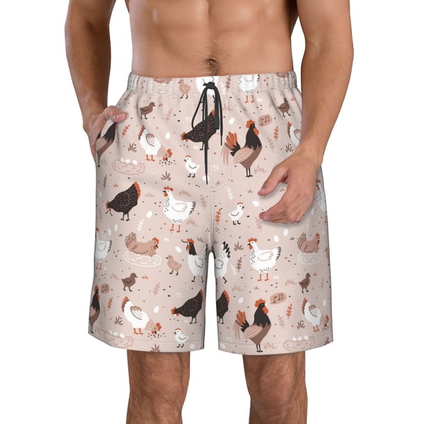 Balery Funny Chicken Traje de Baño Estilo Hawaiano para Hombre, Shorts de Secado Rápido con Bolsillos-Medium