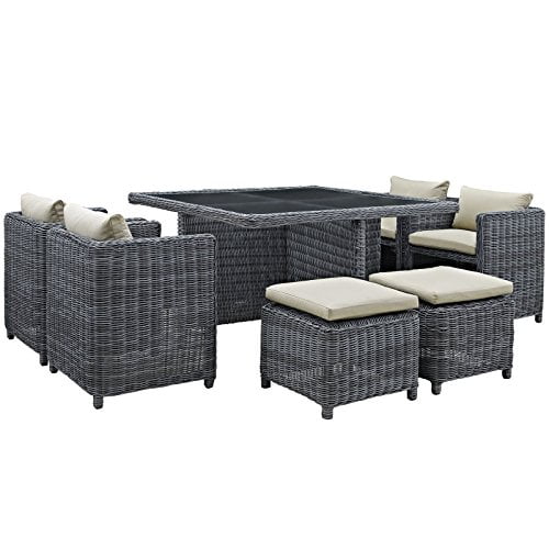 Modway Sunbrella 9 Summon Wicker Outdoor Patio Furniture Dining, Beige