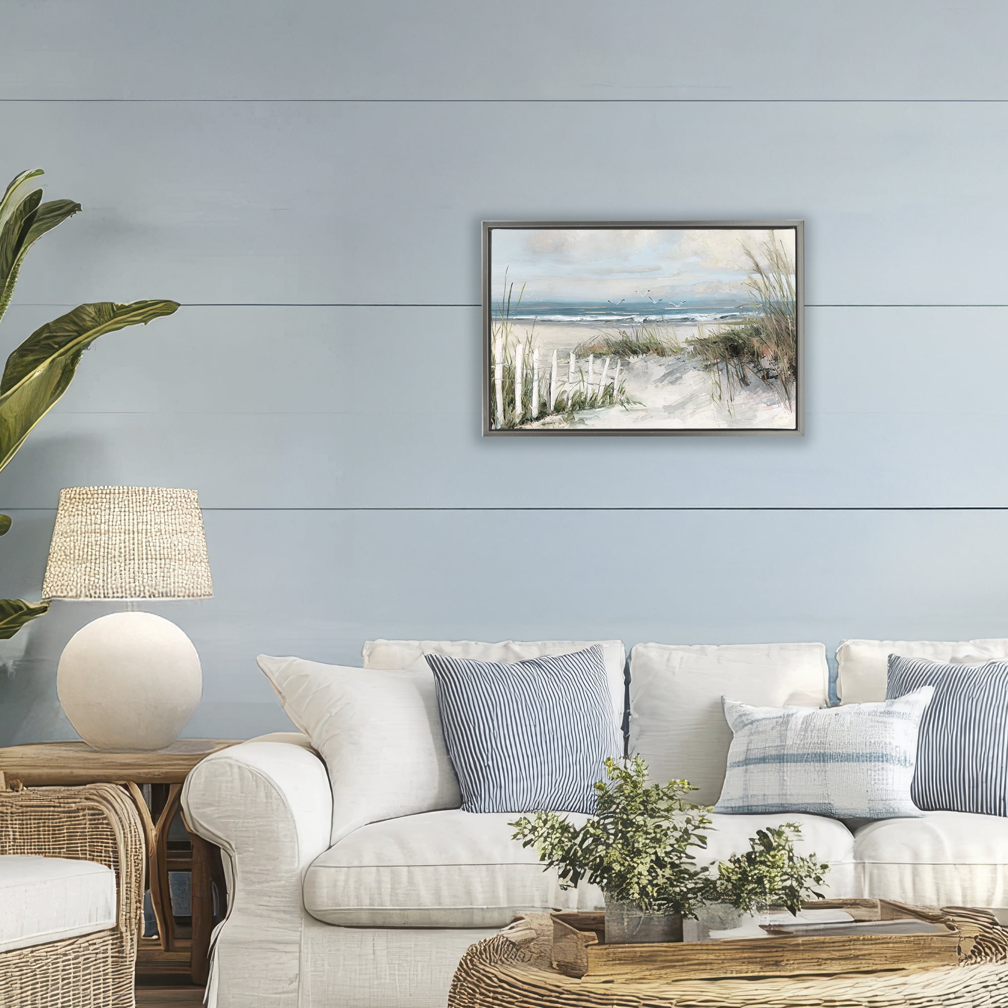 Stupell Industries Dunes With Weathered Fence Gray Framed Floater Canvas Wall Art, design by Sally Swatland