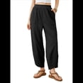 thumbnail image 2 of Pantalones Anchos y Holgados para Mujer, Estilo Palazzo Harén, Informales, con Cintura Elástica y Bolsillos. Negro M, 2 of 10