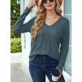 thumbnail image 4 of Blusas de Larga para Mujer, Camisetas con Cuello en V, Suéteres Tipo Túnica Ligeros, Moda Azul Mar L, 4 of 9