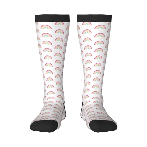 Fotbe Rainbow Calcetas Divertidas Estampadas para Hombre y Mujer, Calcetas de Algodón hasta la Rodilla para Caminar, Correr, Enfermería y Embarazo