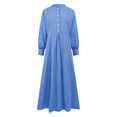 thumbnail image 4 of Robe Longue Décontractée pour Femmes Robe de Couleur Unie Bouton V Cou Robe Élégante à Manches Longues Robe Swing Grande Mode, 4 of 5