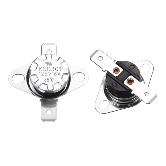 2 Pcs KSD301 Thermostat 65°C/149°F 16A Normally Closed N.C Adjust Snap Disc Temperature Switch,Bakelite Material