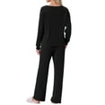 thumbnail image 3 of INSPIRAR CHIC Conjuntos de Pijamas de Punto Acanalado para Mujeres de 2 Piezas, Parte Superior de Manga Larga y Pantalones, Ropa de Dormir, PJs, Conjuntos de Ropa de Casa, S Negro, 3 of 5