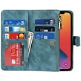 thumbnail image 5 of Wallet Case Compatible with iPhone 12 Pro/iPhone 12 Case,[9 Card Slots] [Wrist Strap] [Stand Feature] Zipper Cash Pocket Magnetic Leather Cover Shockproof Slim Case for iPhone 12 Pro,6.1" Blue, 5 of 16