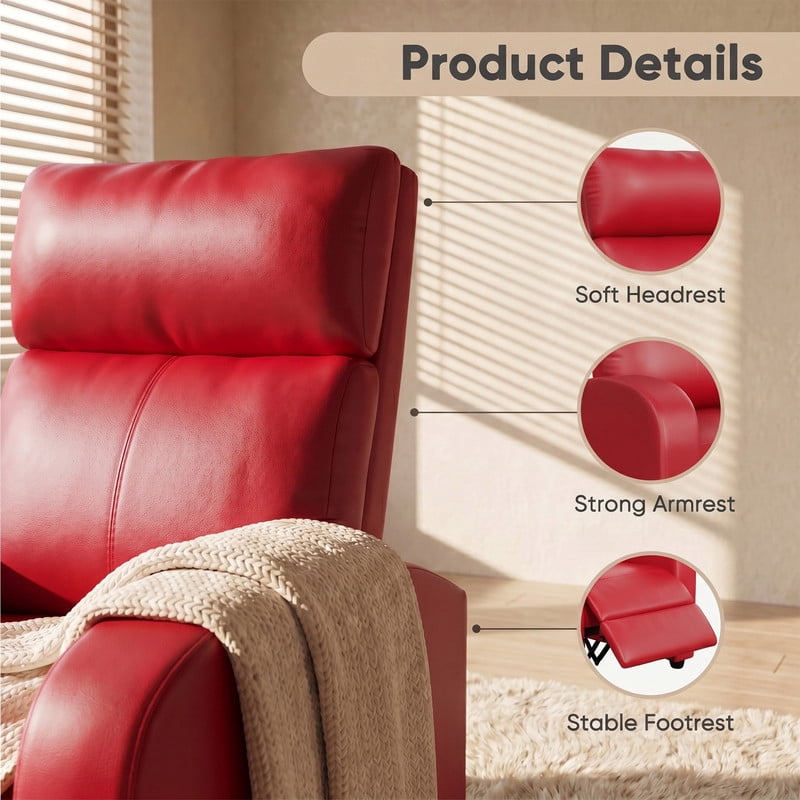 Vineego Massage PU Leather Recliner Adjustable Home Theater Seating Chair with Lumbar Support for Living Room,PU Red