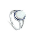 thumbnail image 4 of CHOOSE YOUR COLOR Women's White Simulated Opal Blue Simulated Sapphire Halo Ring .925 Sterling Silver CZ Female Size 7, 4 of 4