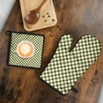 thumbnail image 5 of Olive Green and White Checkerboard Pattern Kitchen Oven Mitt and Pot Holder Sets 2 Pcs for Baking, Cooking and Grilling, Heat Resistant Up To 392 °F, 5 of 7