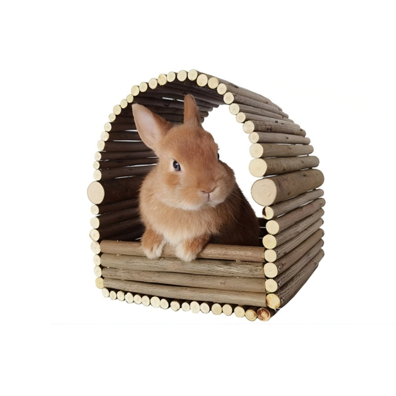 Wooden Rabbit Hutch with Chew Stick & Hideout, Small Animal Playpen for Guinea Pig Chinchilla, Outdoor Indoor Cage