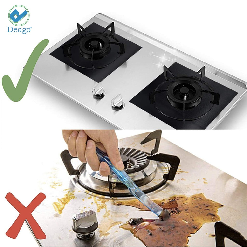 4pcs/set Silicone Gas Stove Pad, Minimalist Black Oil-proof Gas Stove Mat  For Kitchen