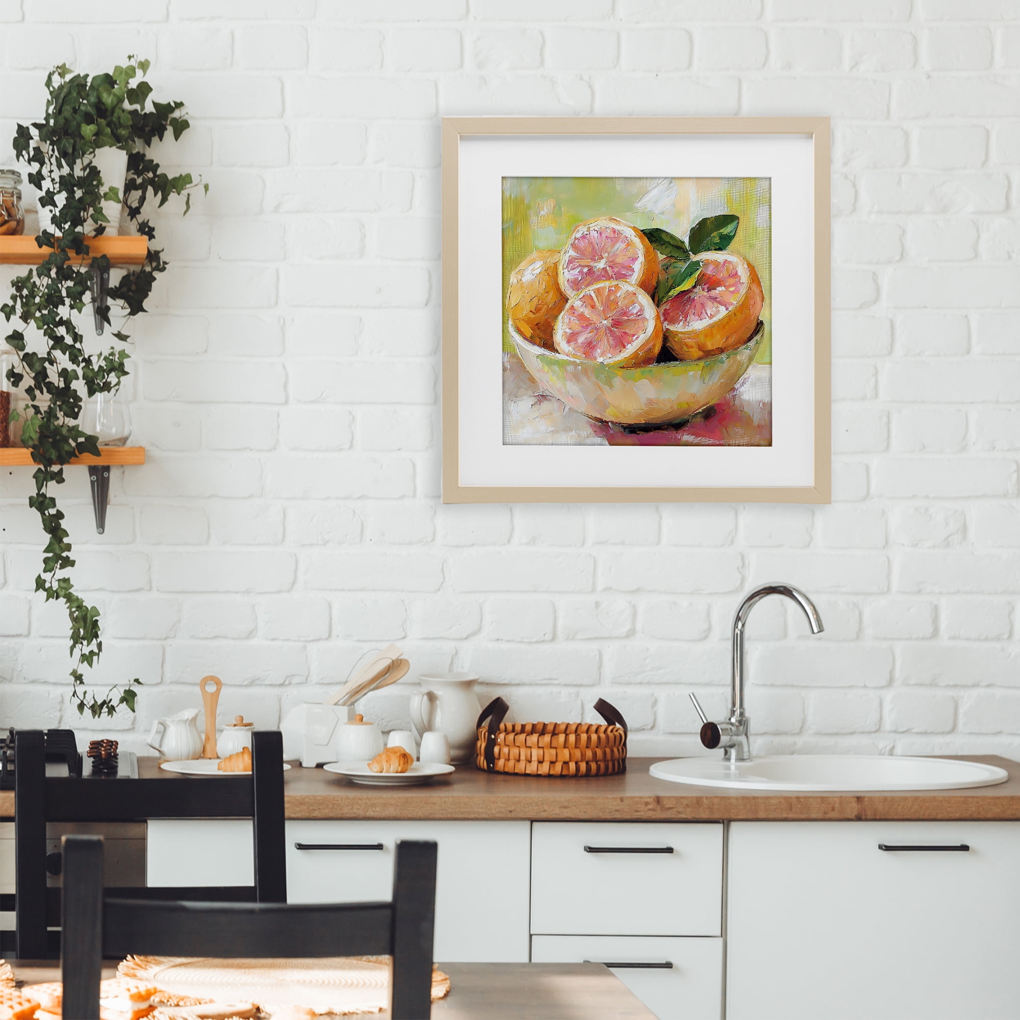 Stupell Industries Bold Grapefruit in Ceramic Bowl Birch Framed Print Under Glass, design by Riley B