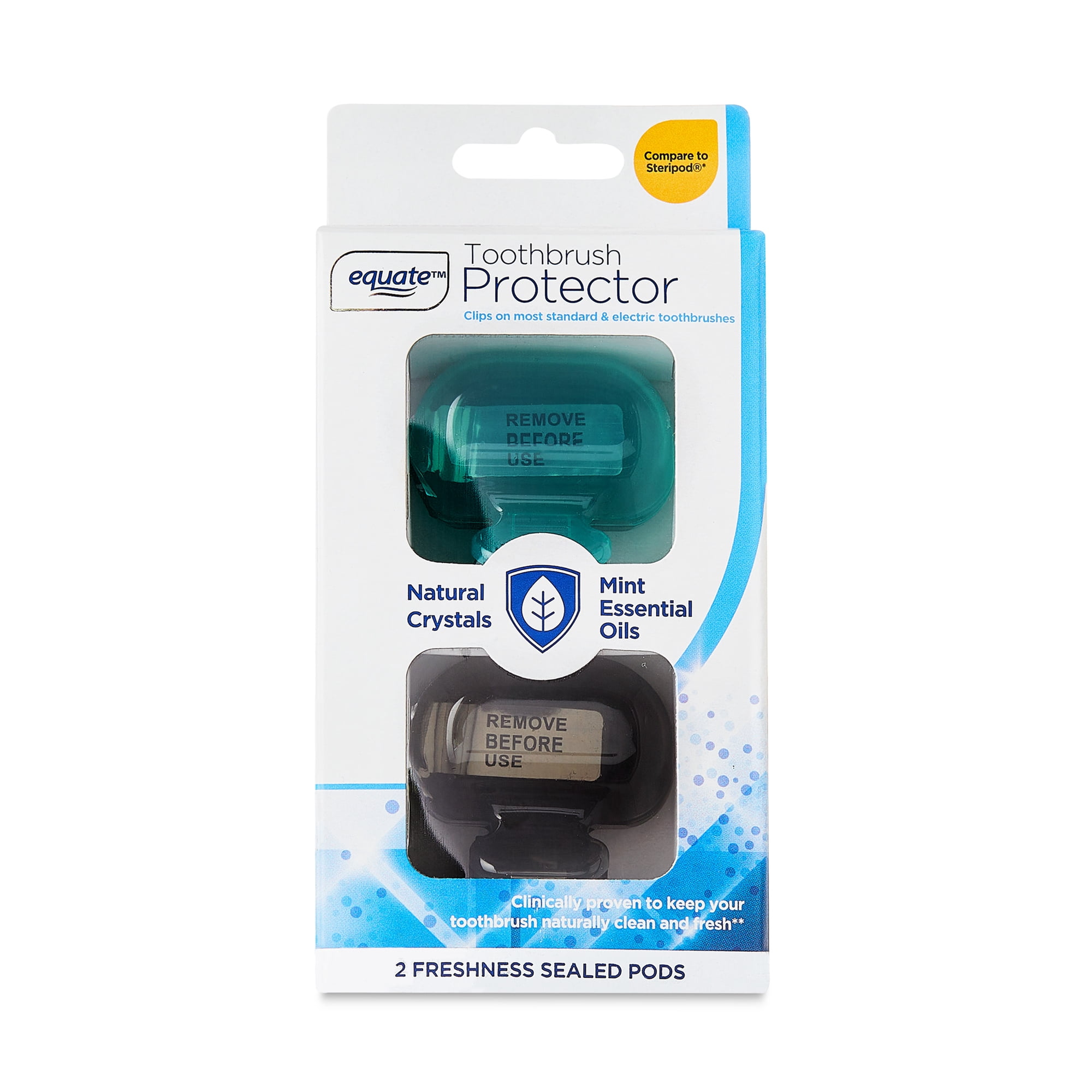 Equate Clip-on Toothbrush Protector with Sealed Pods, Mint Scent, 2 Count