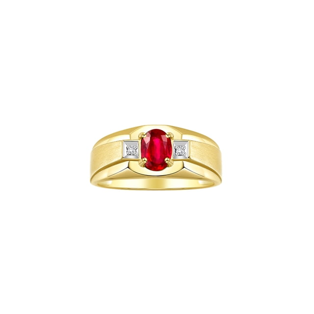 RYLOS Men's Rings 14K Yellow Gold Classic 7X5MM Oval Gemstone & Diamond Designer Ring Ruby July Birthstone Rings For Men, Gold Rings Size 10